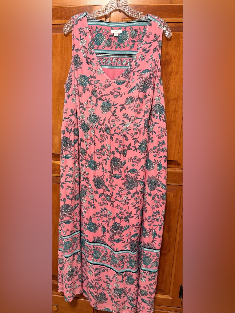 J. Jill Pink and Teal Floral Maxi Dress. Size Petite XL, Side Pockets. - Picture 4 of 10